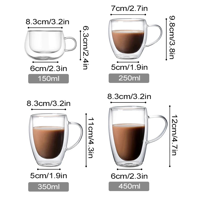 Premium Double Wall Glass Coffee Cups – Heat & Cold Resistant WHIMSICAL HOME OF CREATIONS