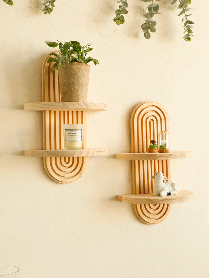 Geometric Wall Mounted Wooden  Shelves Natural Wood Finish