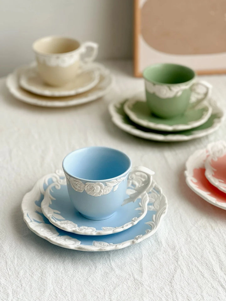 Vintage-Inspired Rose Tea & Coffee Cup Set with Saucer and Cake plate