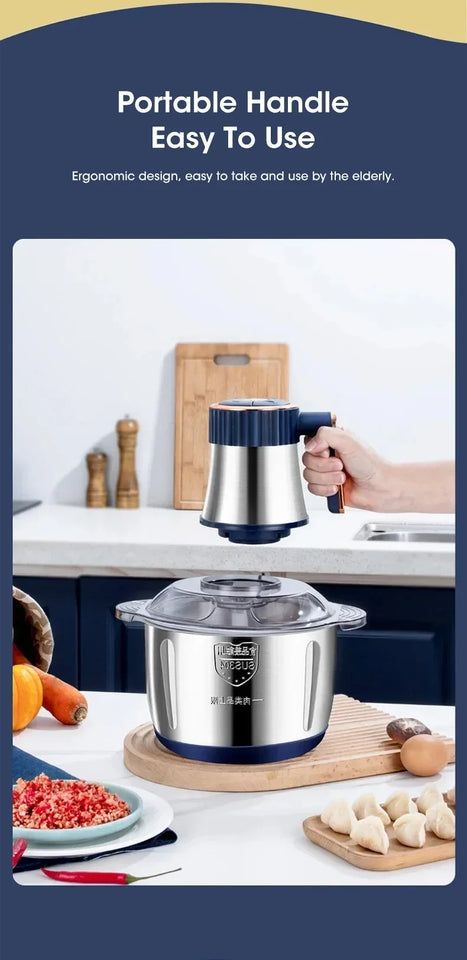 6-Blade Electric Food Processor & Meat Grinder – 5-in-1 High-Power Stainless Steel