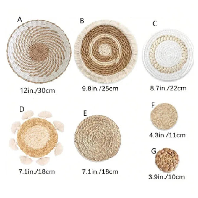 4/7pcs Natural Rattan Wall Hanging Decor – Farmhouse & Boho Timeless Style