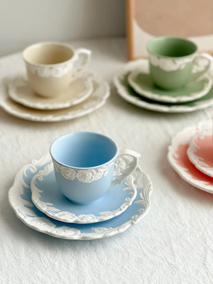 Vintage-Inspired Rose Tea & Coffee Cup Set with Saucer and Cake plate