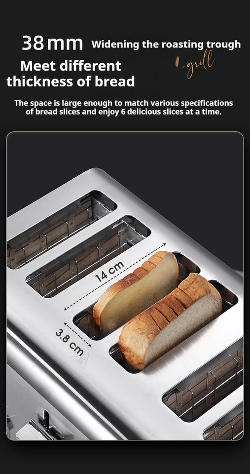 2250W High-Power 6-Slot Commercial Toaster – Quick 60-Second Toast, Stainless Steel