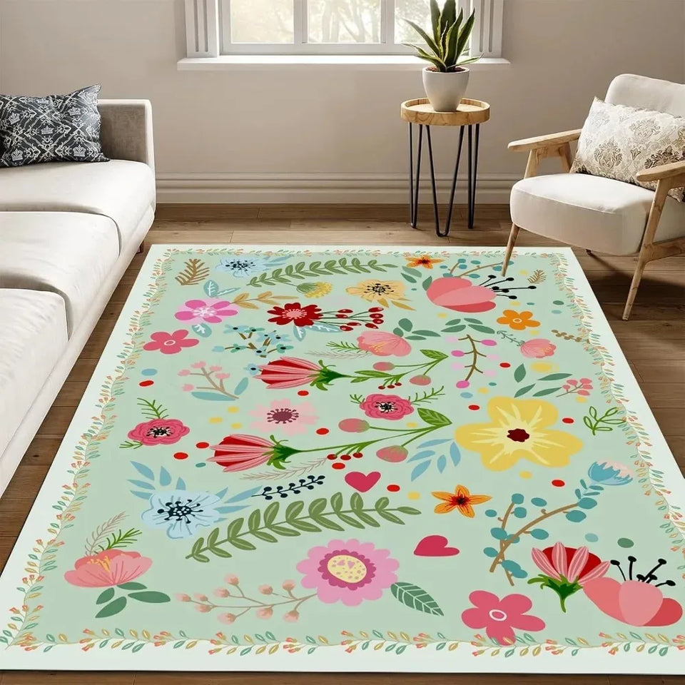 Soft Boho Floral Chic Rug – Washable & Non-Slip
