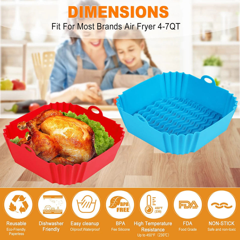Say goodbye to sticky-burnt food. Silicone Reusable Air Fryer Tray Moulds