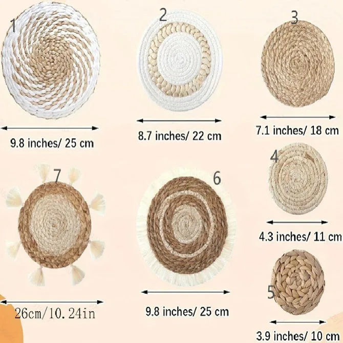 4/7pcs Natural Rattan Wall Hanging Decor – Farmhouse & Boho Timeless Style