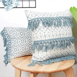 Boho Vintage Linen Pillow Case – Light Blue 45X45cm and 30x50cm