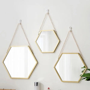 Elegant Iron Hexagonal Hanging Wall Mirror – Gold