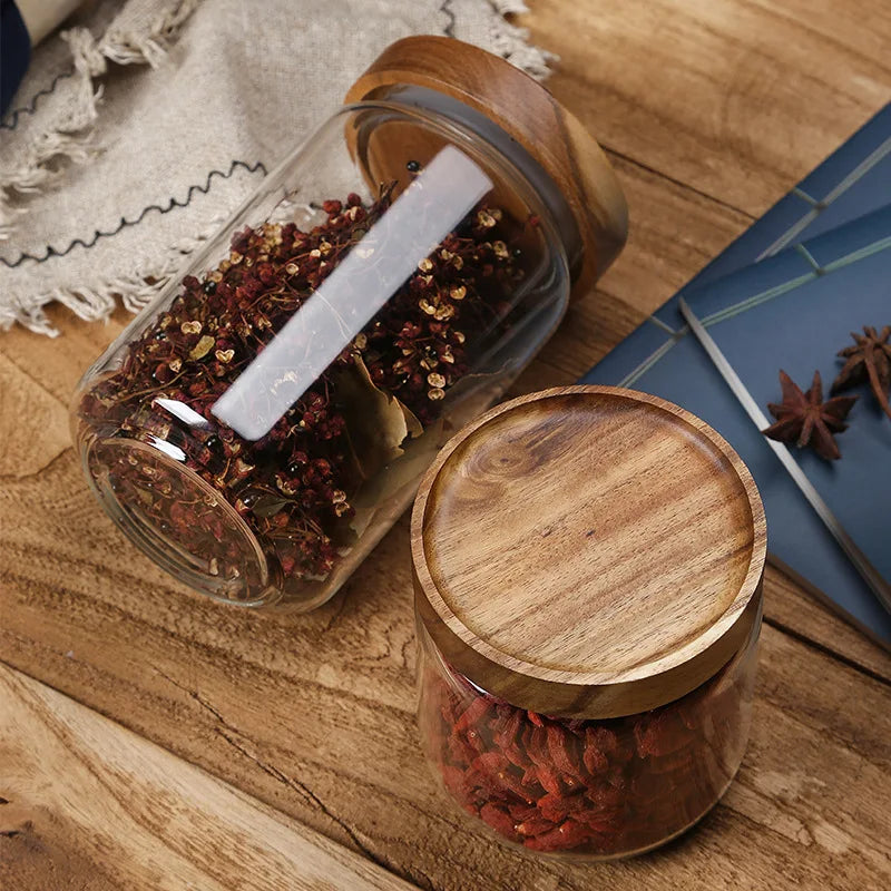 Modern Retro Glass Canister Set's with Airtight Wooden Lids