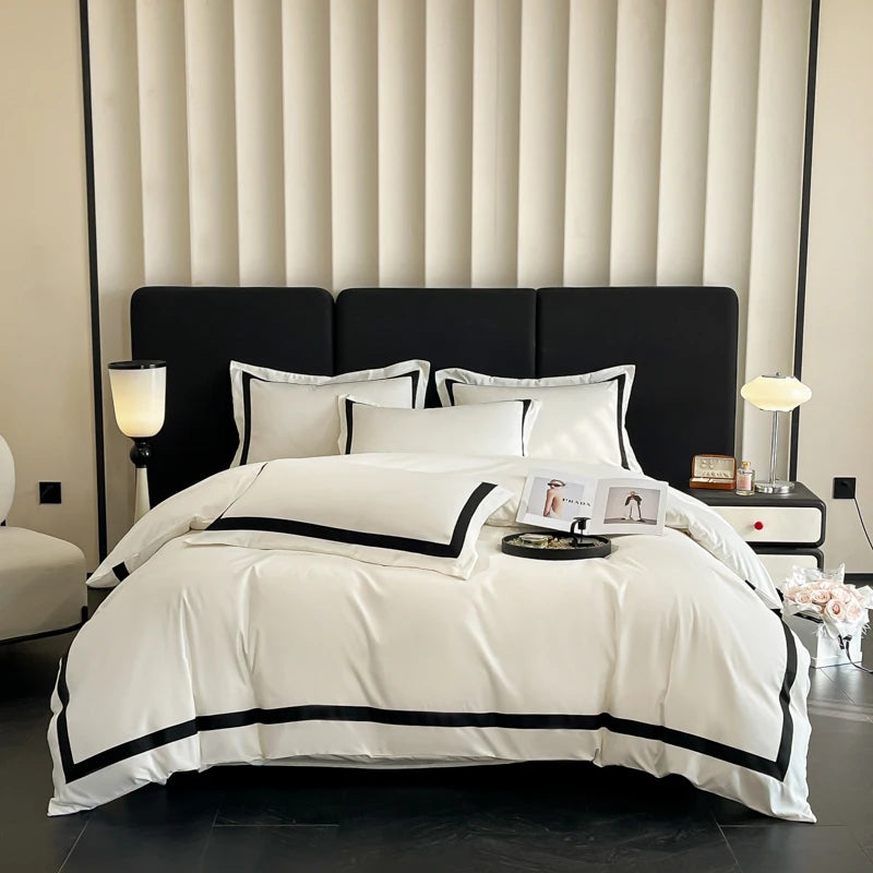 Luxury Hotel-Style Black & White 4-Piece Duvet Cover Set – Thick Brushed 100% Pure Cotton WHIMSICAL HOME OF CREATIONS