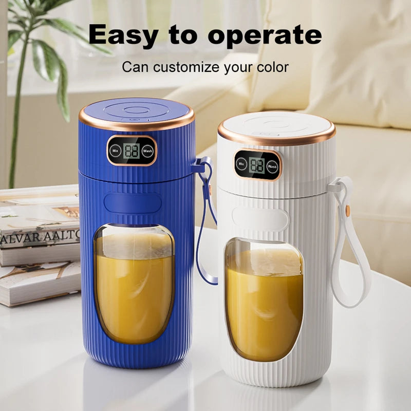 Electric Rechargeable Portable Juicer – 10 Blades with LED Display (Blue & White)