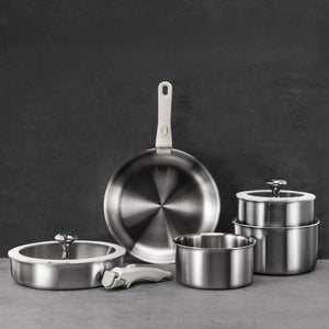 9pcs Stainless Steel Detachable Handle Cookware Pots and Pans Set