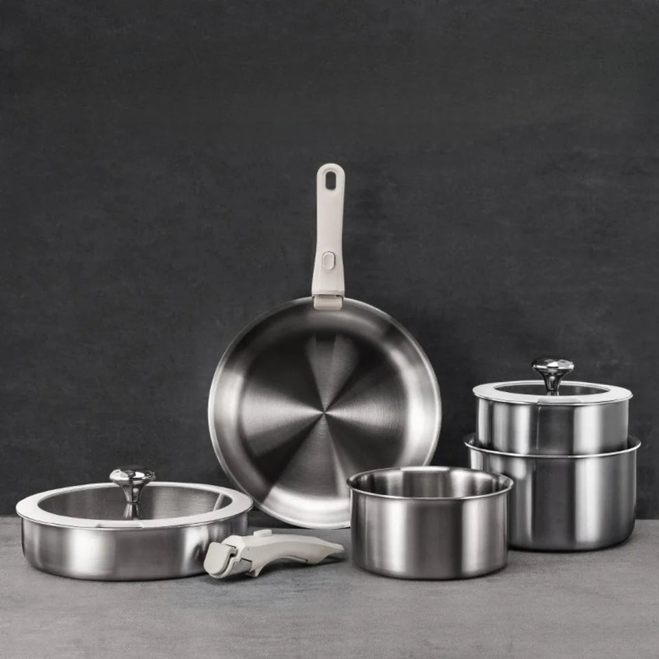 9pcs Stainless Steel Detachable Handle Cookware Pots and Pans Set