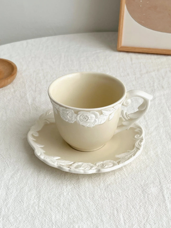 Vintage-Inspired Rose Tea & Coffee Cup Set with Saucer and Cake plate