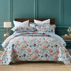 Luxury 500TC Pure Egyptian Cotton Boho Vintage Floral Reversible Bedcover Quilt Set – 3-Piece King & Queen Fit WHIMSICAL HOME OF CREATIONS