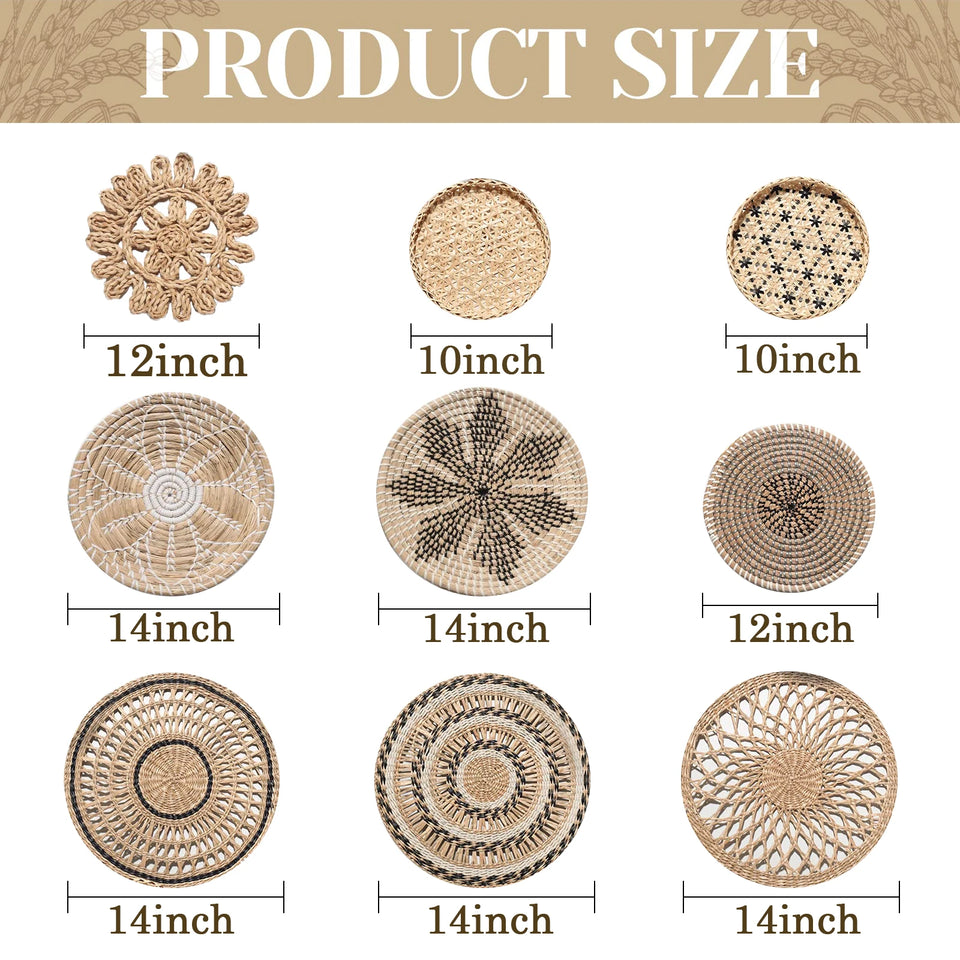 9-Piece Boho & Hamptons Style Rattan Wall Hanging Set – Neutral Tones & Timeless Sophistication