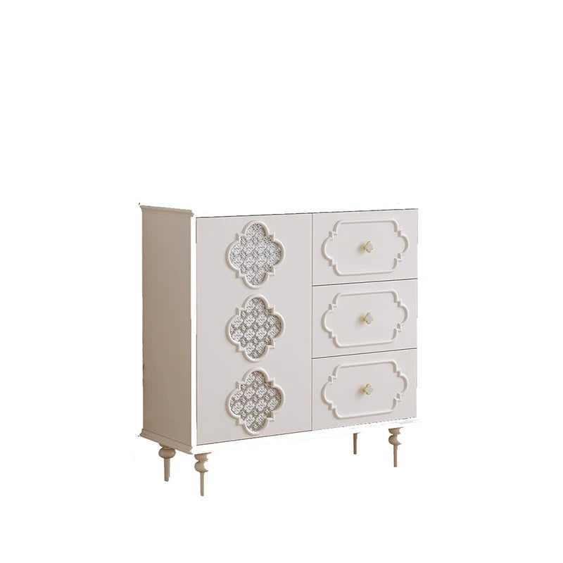 Luxury French Retro Sideboard Buffet Cabinet – Handcrafted Solid Wood with Begonia Glass & Designer Fretwork