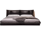 Truffelbruin Egte Leer Drywende Bed met Berging &amp; Nagtafels – Moderne Retro Luukse Ontwerp
