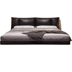 Truffle Brown Floating Modern Retro Genuine Leather Bed with Storage & Nightstands(Floats 15cm from ground)