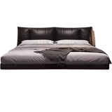 Truffle Brown Floating Modern Retro Genuine Leather Bed with Storage & Nightstands(Floats 15cm from ground)