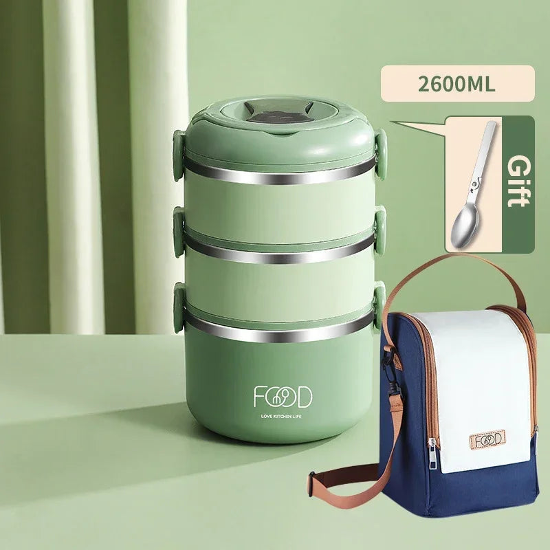 Large Capacity Thermal Insulated Lunch Box – Stackable Bento Container with Hidden Cutlery Microwave Safe