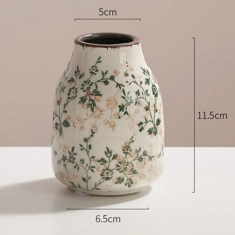 Ice Crackle Ceramic Vases – Vintage-Inspired with Green Accents