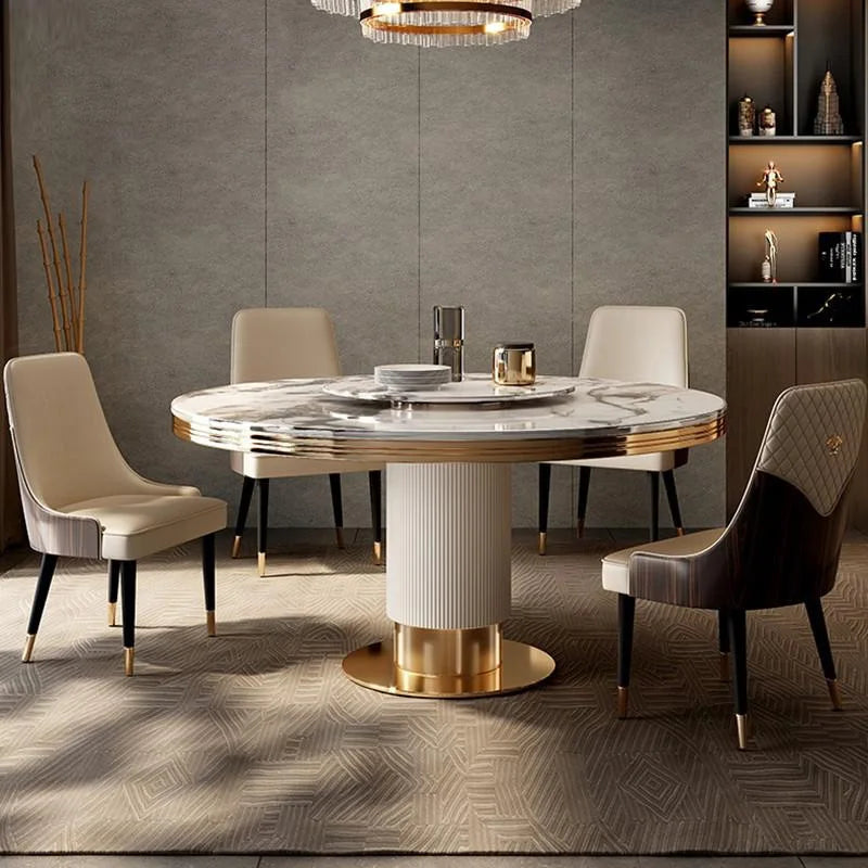 Luxury Round Marble Dining Table with Gold Frame 6-10 people