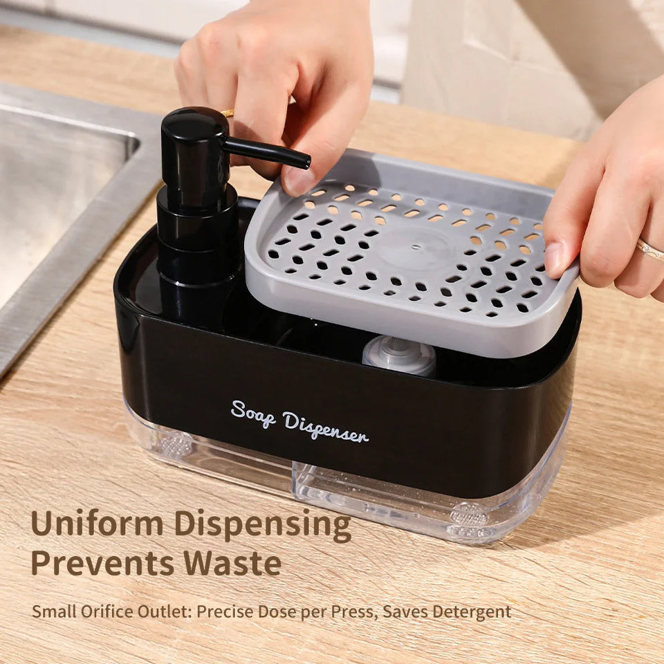 Press Type Kitchen Manual Soap Dispenser Hand Hand Pump Leak-Proof Detergent Dispenser with Sponge Holder Cleaning Tool