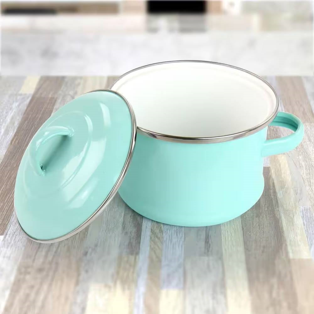 Turquoise 1-Quart Enameled Steel Dutch Oven with Lid – Mini Cookware Pot