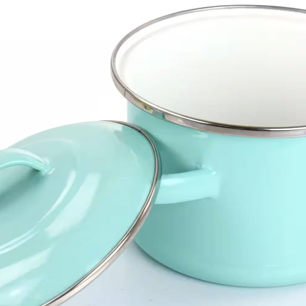 Turquoise 1-Quart Enameled Steel Dutch Oven with Lid – Mini Cookware Pot