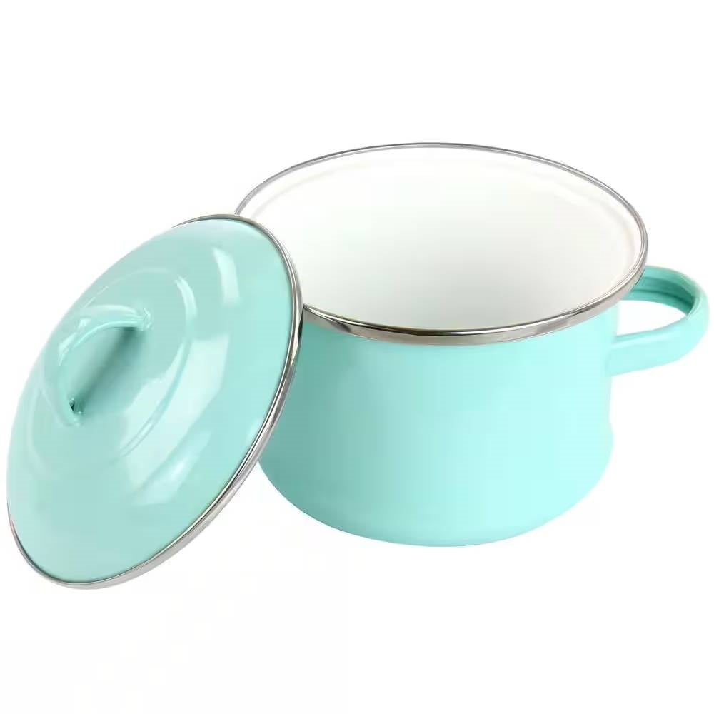 Turquoise 1-Quart Enameled Steel Dutch Oven with Lid – Mini Cookware Pot