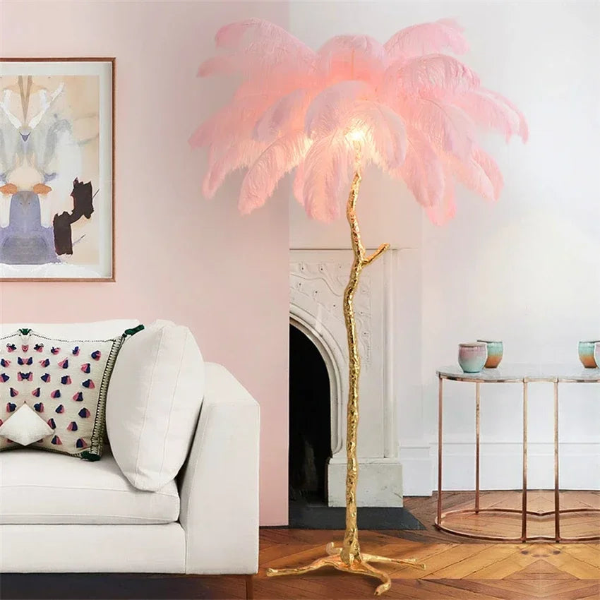 Modern Luxury Ostrich Feather Floor Lamp – Elegant Statement Piece
