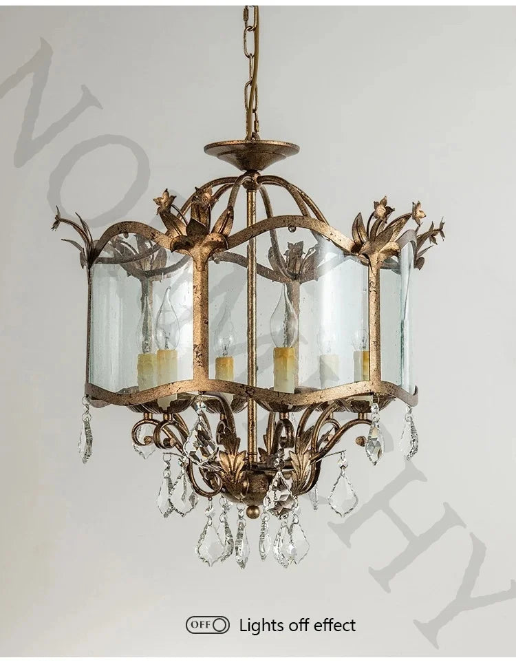American Retro Crystal Pendant Chandelier – French Candle Style LED Lighting for Dining, Bedroom & Living Rooms