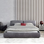 Luukse Moderne Minimalistiese Gestoffeerde Bed – Massiewe Houtplatform met Houtskool Fluweel en Wolksagte Gestoffeerde Stoffering