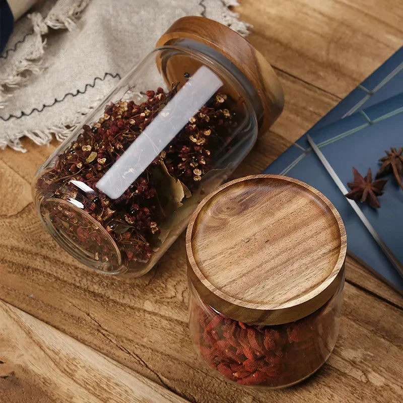 Modern Retro Glass Canister Set's with Airtight Wooden Lids