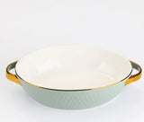 Golden Edge Ceramic Baking Dish – Retro Elegance Meets Everyday Function(non burning handles)