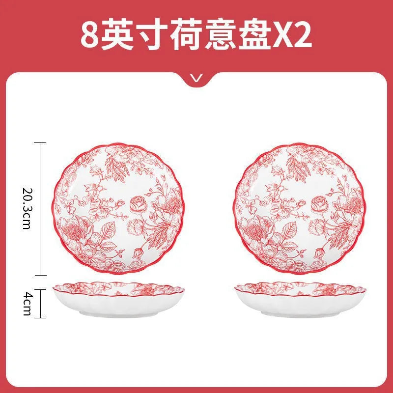 Timeless Elegance Red & White Flower Porcelain Dinnerware Set