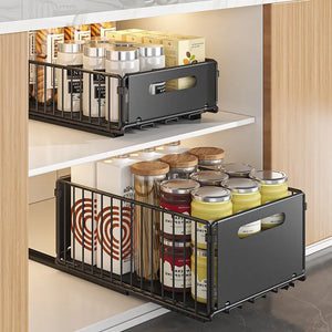 Carbon Steel Pull-Out Folding Cabinet Storage Rack – Double Layer, Heavy-Duty