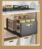 Carbon Steel Pull-Out Folding Cabinet Storage Rack – Double Layer, Heavy-Duty
