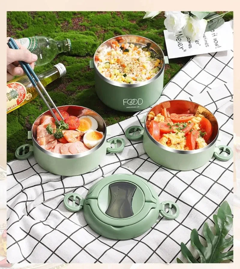Large Capacity Thermal Insulated Lunch Box – Stackable Bento Container with Hidden Cutlery Microwave Safe