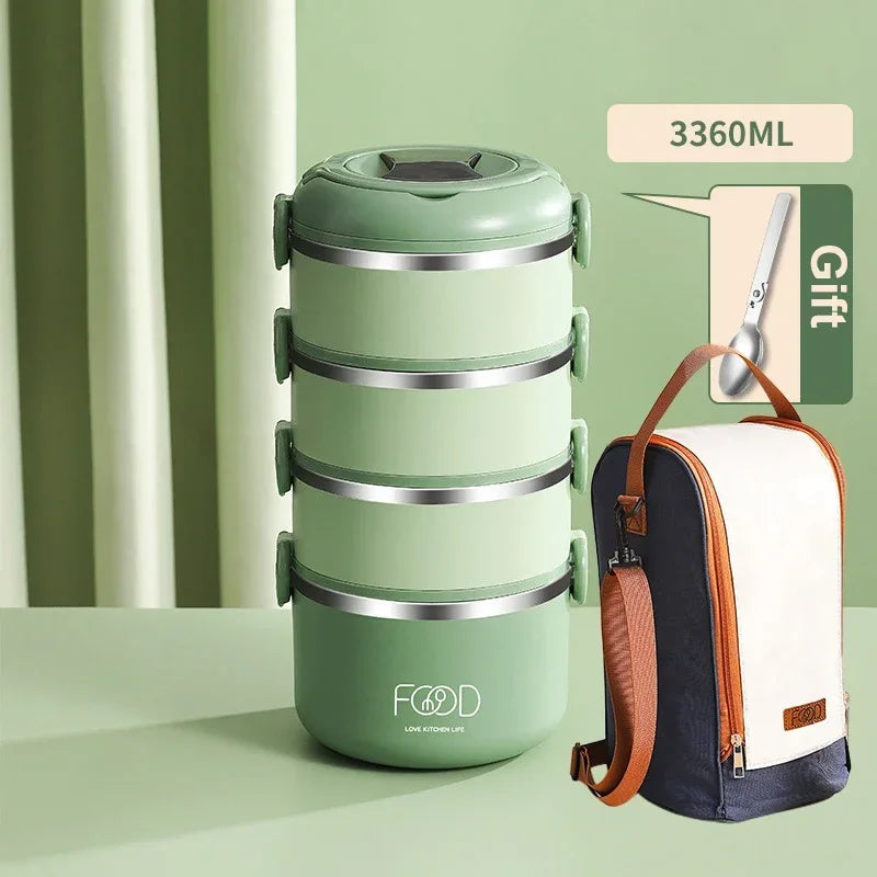 Large Capacity Thermal Insulated Lunch Box – Stackable Bento Container with Hidden Cutlery Microwave Safe
