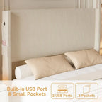 Luukse Franse Provinsiale Vlerkrug Gestoffeerde Bed – Tydlose Hedendaagse Elegansie met USB-poort en Voetbord