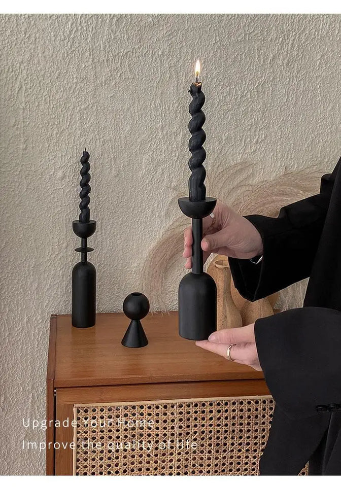 Geometric Black Wooden Candle Holder – Stylish & Highly Popular Room Accent