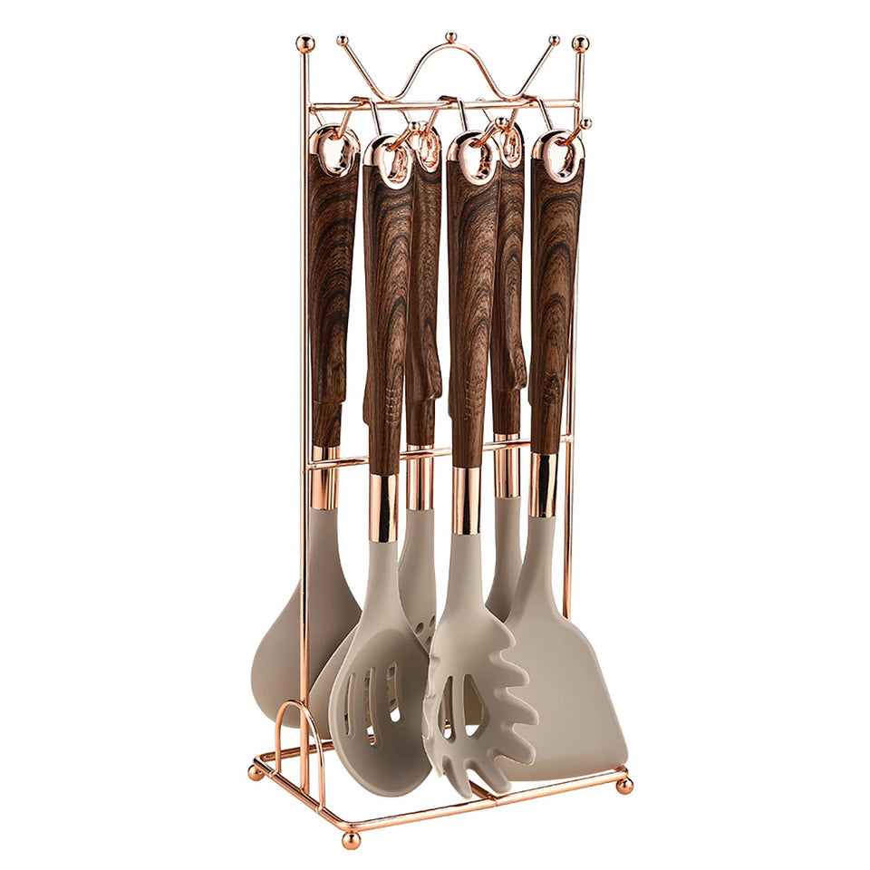 8-Piece Heat-Resistant Silicone Kitchenware Set with Storage Rack