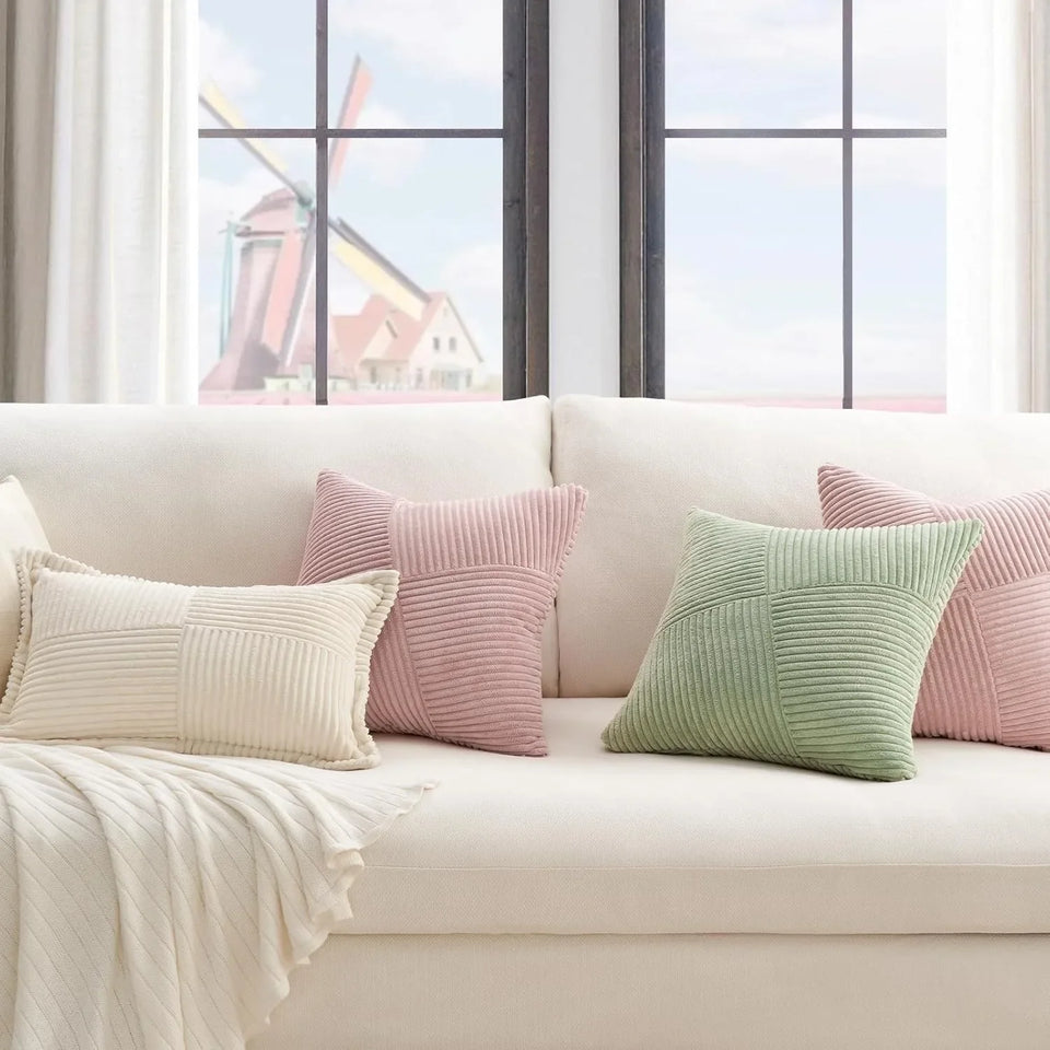 Luxurious Velvet Corduroy Patchwork Pillow Covers – 45x45cm