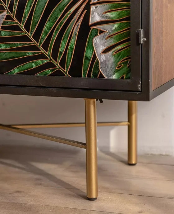 Green & Gold Leaf Vintage Sideboard Cabinet