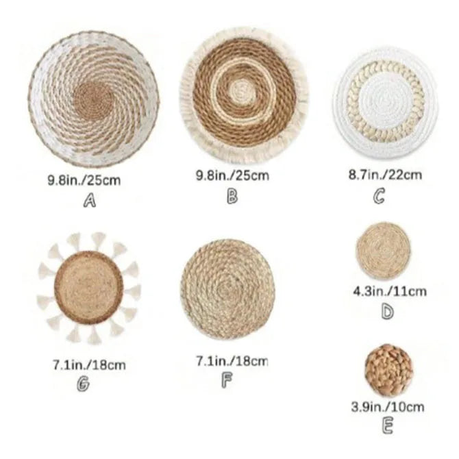 4/7pcs Natural Rattan Wall Hanging Decor – Farmhouse & Boho Timeless Style