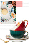 European Luxury Hand Painted Gold Bone China Coffee Cups & Saucers – 2-Piece High Gloss Set