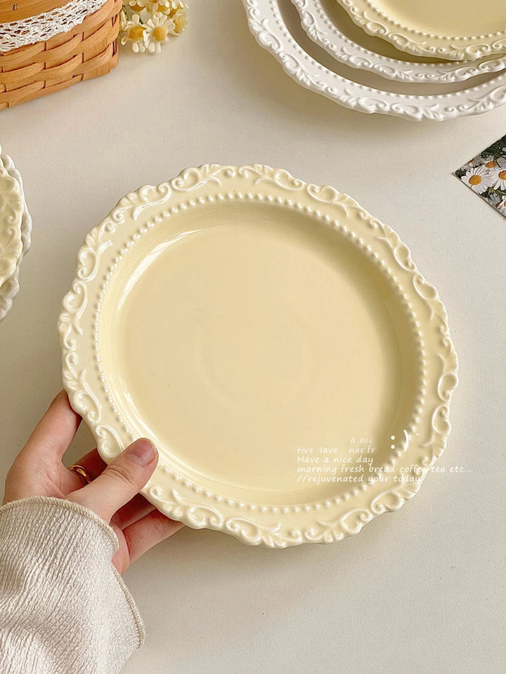 French Style Gentle Cream Ceramic Dessert Dishes
