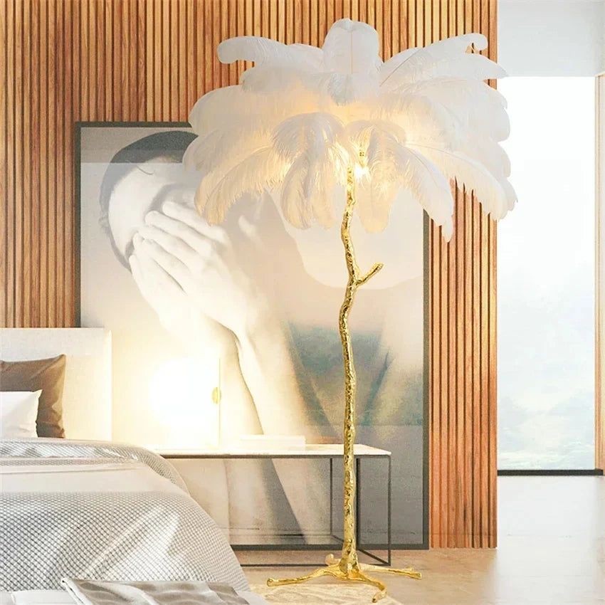 Modern Luxury Ostrich Feather Floor Lamp – Elegant Statement Piece